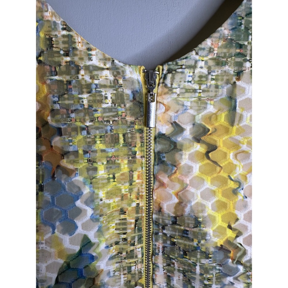 New York & Company Yellow Geometric Honeycomb Mesh Fit Flare Dress Sz 6 VN130001 - Picture 10 of 12